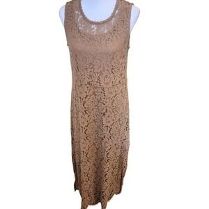 Isaac Mizrahi Live! Lace‎ Overlay Dress Sleeveless Brown Women's Size S
